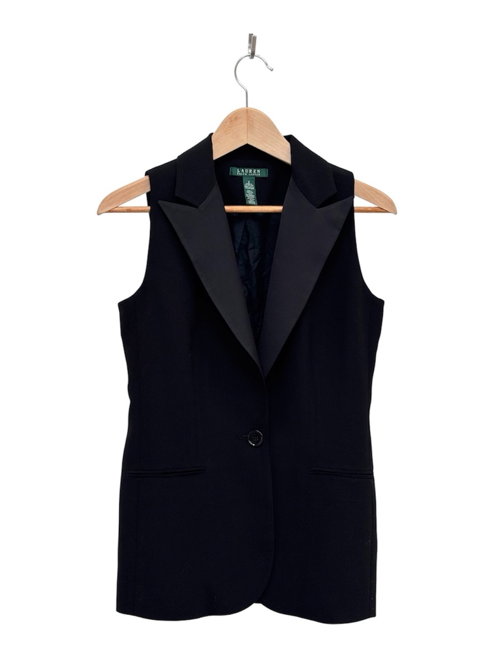 Lauren Ralph Lauren Black Tuxedo Vest Satin Lapel Sleeveless Blazer Size 2
